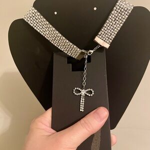 Faux Pearl and Faux Diamond Choker Necklace- handmade